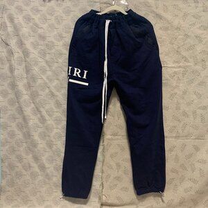 Amiri Elastic Drawstring Hem Dark Blue Logo Track Pants